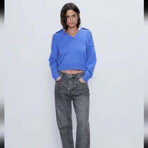 Zara blue knit polo sweater